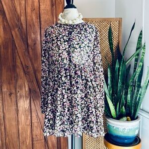 Zara Floral Babydoll Dress - Black and Pink